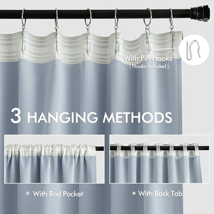 MIULEE Light Blue Back Tab Blackout Curtains 120 Inch Long 2 Panels Set - Image 3