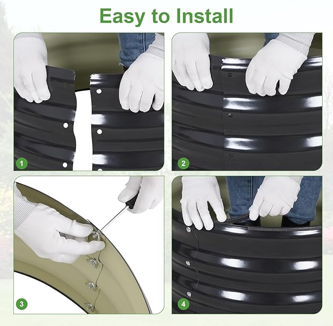 Galvanized Raised Garden Bed- 2Pcs 2x2x1FT Metal Planter Boxes Outdoor | Round Steel Raised Bed Kit & Fire Pit Ring for Gardening with Protective Tape, Gloves for Vegetables, Flower (Grey)