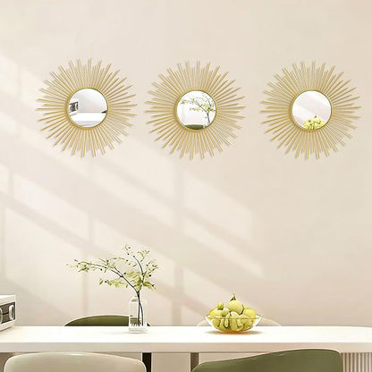 3 Pack Metal Mirrors for Wall Sunburst Wall Mirrors Home Décor Decorative - Image 3