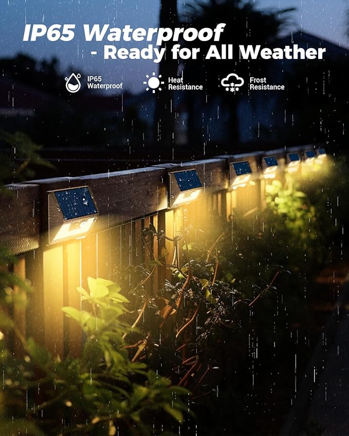 12 Pack Solar Motion Lights for Outside, Waterproof Fence Lights Outdoor, Warm White LED Wall Lights Wireless for Yard Steps Stairs Garden - Brown