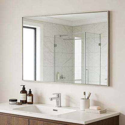 Bathroom Mirror for Wall, 30x40 Inch Metal Framed Mirror, Brushed Nickel - Image 3