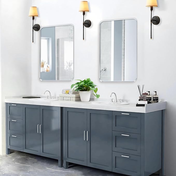 Brushed Nickel Bathroom Wall Mirror, Tempered Glass, Shatter Proof, Hangs - Image 3