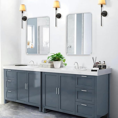 Brushed Nickel Bathroom Wall Mirror, Tempered Glass, Shatter Proof, Hangs - Image 3