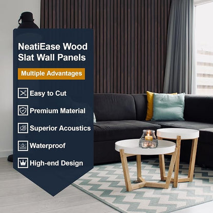NeatiEase Wood Panels for Wall, 4-Piece 96" x 12.6" Soundproof Wood Slat Wall - Image 3