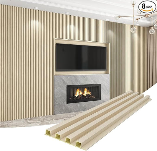8-Pack WPC Wall Panels 108’’ x 6.1’’ 3D Slat Wall Panel Acoustic Wall Paneling by Unknown