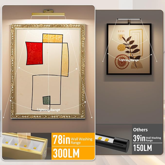 Afyuol Picture Lights for Wall, Brushed Gold Battery Operated Picture Light - Image 4