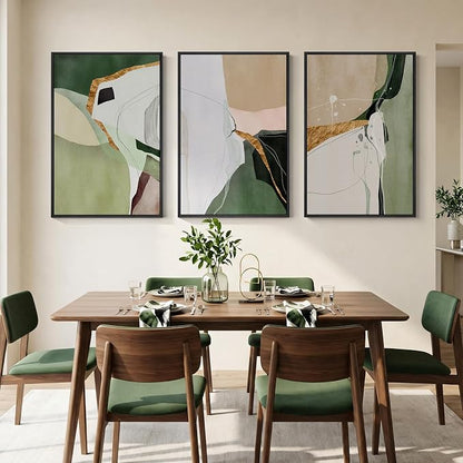 Large Framed Green and Beige Abstract Wall Art - Image 4
