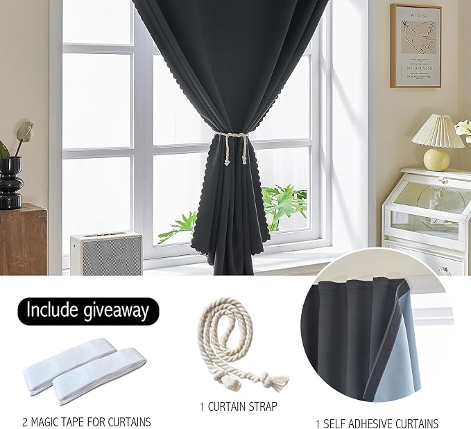 AJAZZ 100% Blackout Stick Curtain Portable Blackout Curtains Adhesive Curtains - Image 2
