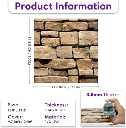 3D Peel and Stick Faux Stone Wall Panels 11.8" x 11.8" 10-Pack, Stone-Look Wall - Image 3