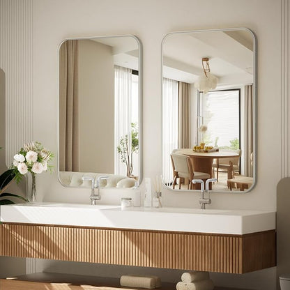 BEAUTYPEAK Silver Wall Mounted Bathroom Mirror, Aluminum Alloy Frame Bathroom - Image 5