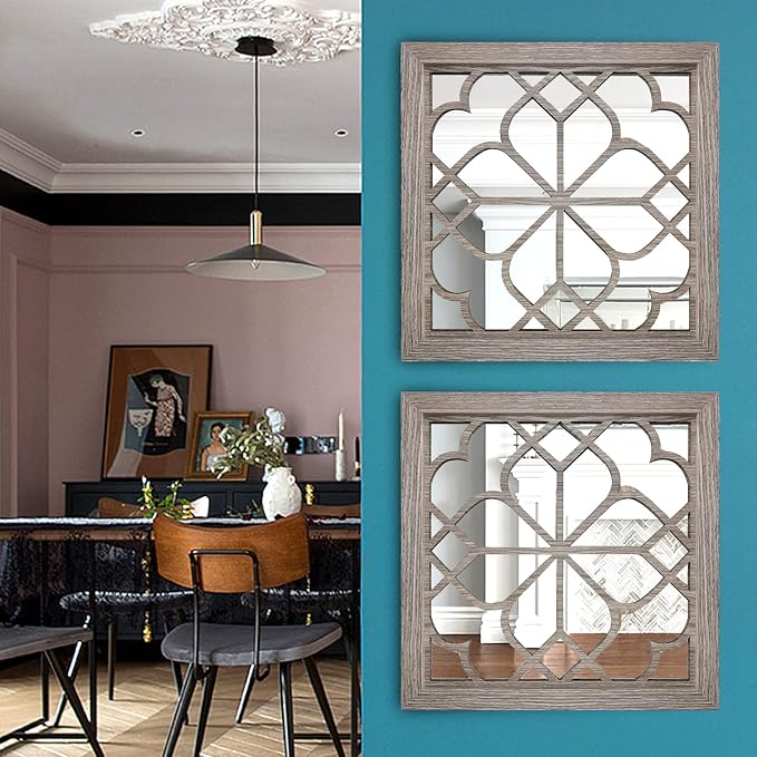 Wocred Set of 4 Mirrors Square Wall Mirror, Gorgeous Rustic Farmhouse Accent - Image 4