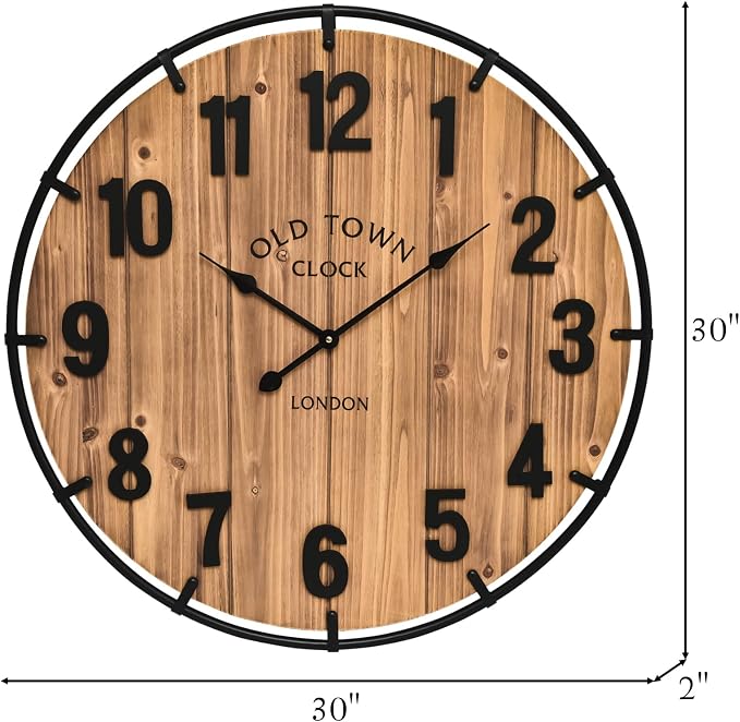 EMAX HOME Large Old Town Farmhouse Wall Clock 30 Inches Rustic Antique Wood - Image 5