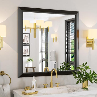Amorho Black Bathroom Mirror, 36x36 Inch Thick Metal Framed Wall Mirrors - Image 8