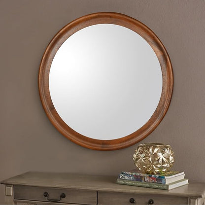 CULER Round Wall Mirrors 24 Inch, Wood Rustic Decorative Transitional Mirror - Image 3