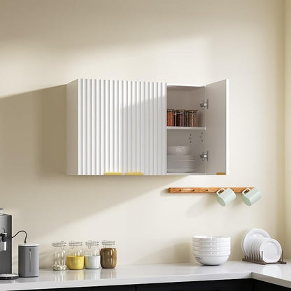 ChooChoo 3-Door Bathroom Wall Cabinet, Fluted Kitchen Wall Cabinet - Image 2