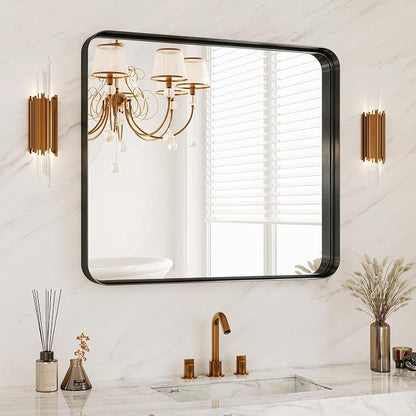 28x32 Inch Black Metal Framed Bathroom Mirror by MYSUNORIA