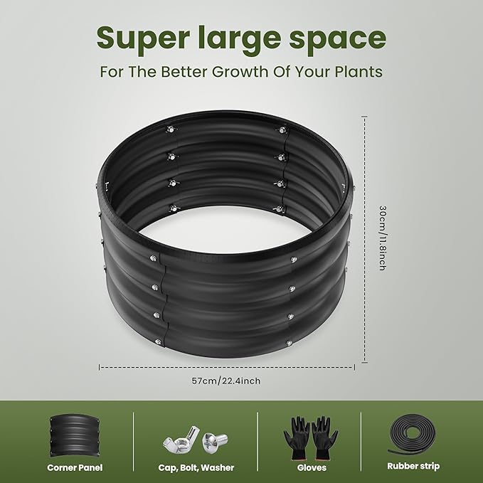 ZXZYHFTY Round Galvanized Raised Garden Bed kit,Black Outdoor Garden Raised Planter Box, Round Large Metal Raised Garden Beds for Vegetable 2 * 2 * 1ft 2 Pcs