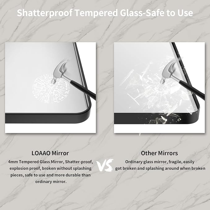 LOAAO 60X28 Inch Black Metal Framed Bathroom Mirror - Image 6