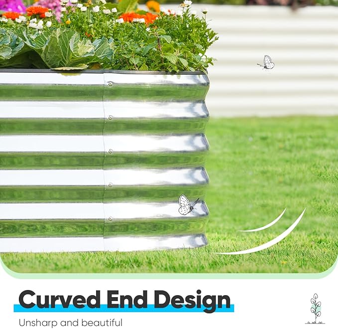 Quictent Raised Garden Bed Kit Oval Galvanized Metal Planter Box Tall for Vegetables Outdoor Backyard, Rubber Strip Edging Included, Silver 6x3x1.5 ft
