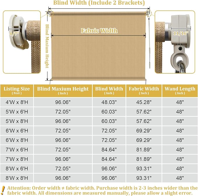 Shade&Beyond Outdoor Roller Shades 4' W x 8' H Cordless Patio Roll Up Blinds - Image 3