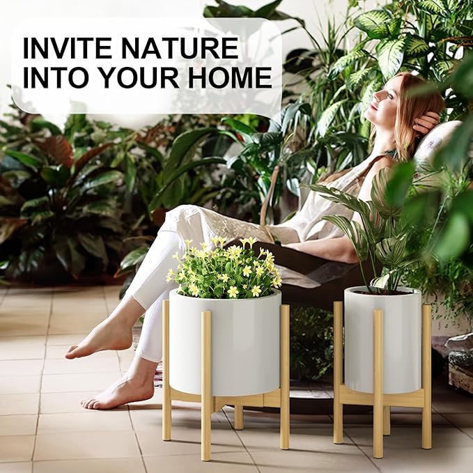 MUDEELA Adjustable Plant Stand Indoor, Bamboo Plant Stand 8 to 12 Inches, Single Floor Plant Stand for Indoor Plants, Bamboo Natural Planter Stand for Indoor Plants, Pot Plant Not Included