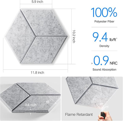16 Pack Self-adhesive Acoustic Panels 12" X 10" X 0.4" - Image 3