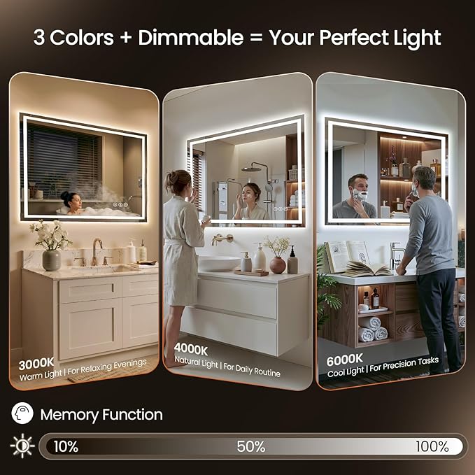 40X36 LED Bathroom Mirror with Lights, Backlit + Front Lit, Lighted Bathroom - Image 3