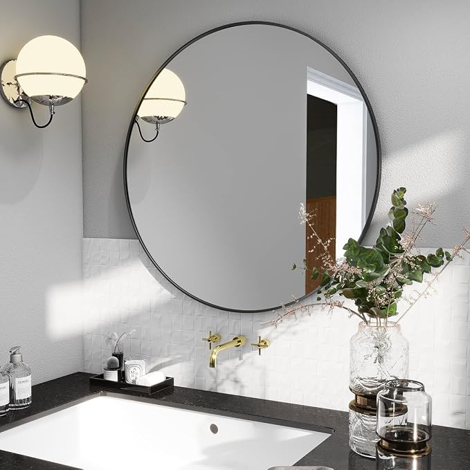 BEAUTYPEAK 24 Inch Round Mirror, Metal Frame Circle Mirror, Wall Mounted - Image 6