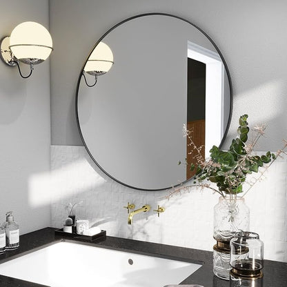 BEAUTYPEAK 24 Inch Round Mirror, Metal Frame Circle Mirror, Wall Mounted - Image 6