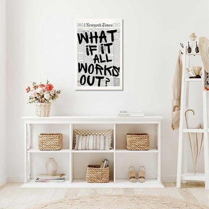 Drimiler Retro Black And White Newspaper Poster What If It All Works Out Canvas - Image 4