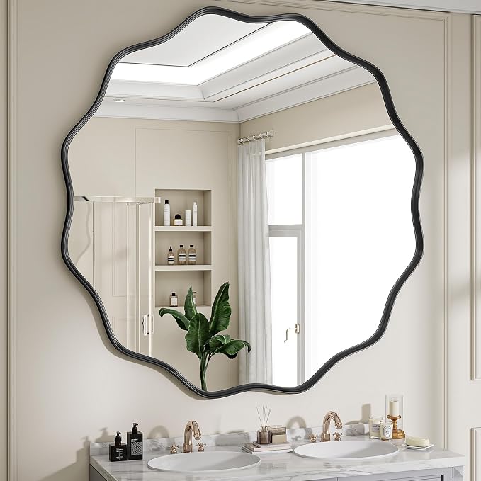 Round Wavy Mirror, 36 Inch Metal Frame Circle Mirror, Round Wall Mounted - Image 6