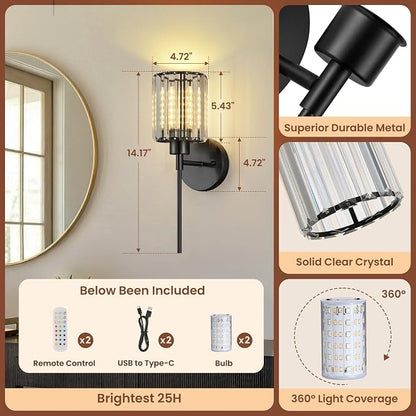Crystal Battery Operated Wall Sconces, 12 Colors and 3CCT Dimmable Crystal Wall - Image 7