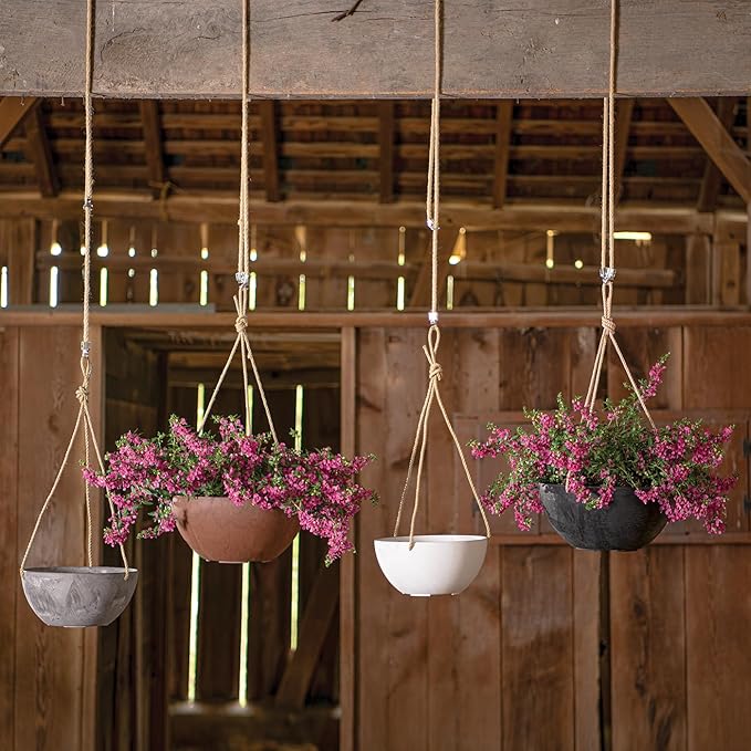 Root & Vessel Self Watering Hanging Planter for Indoor or Outdoor Plants, Unique Marbled Hanging Basket Made of Eco-Friendly Blend of Stone & Plastic, White, 12"