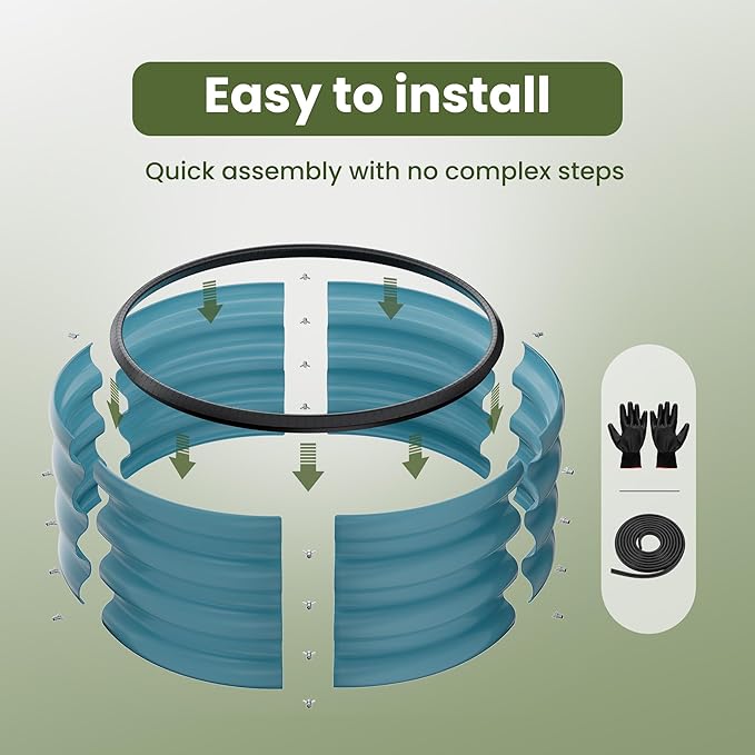 ZXZYHFTY Round Galvanized Raised Garden Bed kit,Blue Outdoor Garden Raised Planter Box, Round Large Metal Raised Garden Beds for Vegetable 2 * 2 * 1ft 2 Pcs