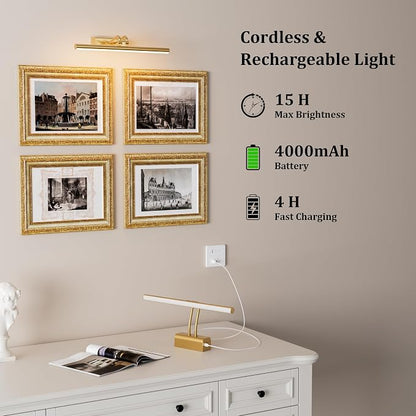 Battery Operated Picture Light for Wall, 4000mAh Cordless Wall Lamp for - Image 2