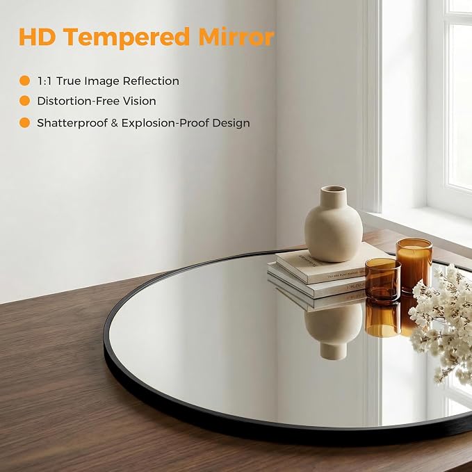 OLIXIS 20 Inch Black Round Bathroom Wall Mirror, Round Bathroom Mirrors - Image 4
