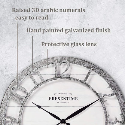 Presentime & Co 13" Farmhouse Series Wall Clock, Quartz Movement, Shiplap Style - Image 3