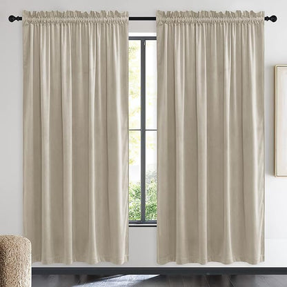 NICETOWN Camel Velvet Curtains 72 Inch Long 52 Wide, Room Darkening Sound by NICETOWN