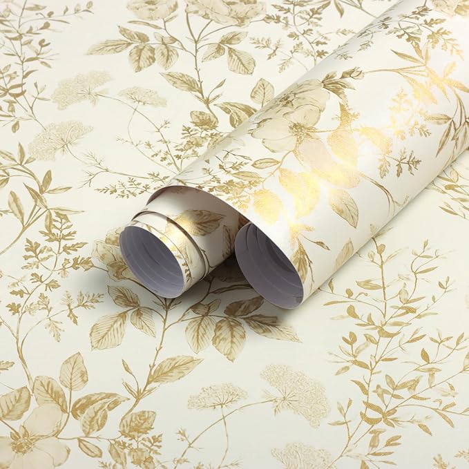 Erfoni 16.9" x197" Yellow Brown Floral Peel and Stick Wallpaper Boho Floral by Erfoni