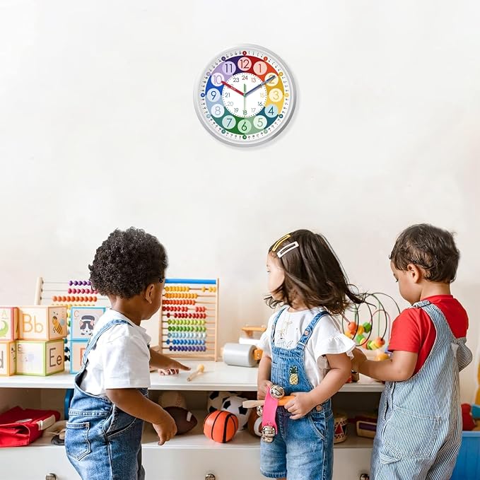 XFM Teaching Clocks Kids Colorful Small Wall Clock Battery Operated 10 Inch - Image 4