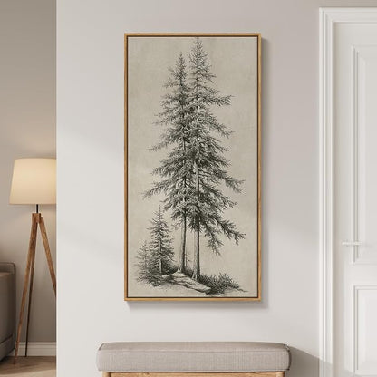 Large Framed Vertical Vintage Pine Tree Wall Art - Image 8
