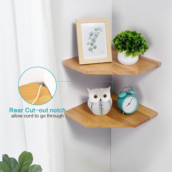 Corner Wall Shelves, Corner Floating Shelves Set of 2 Solid Oak Wood Display - Image 5