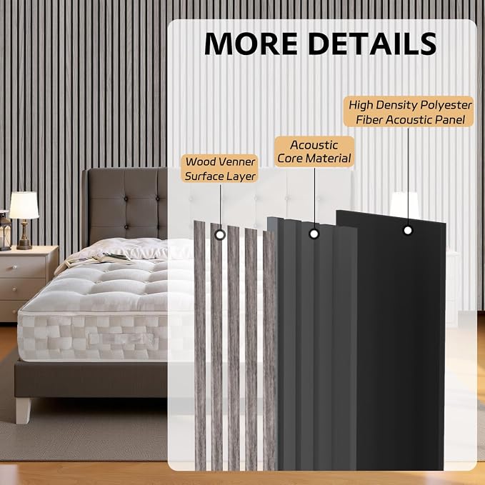2 Pack Wood Panels for Wall, 106.3" × 11" Wood Slat Acoustic Panels for Wall - Image 4
