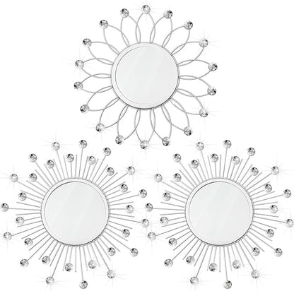 3 Pack Metal Mirrors for Wall Sunburst Wall Mirrors Home Décor Decorative by Uaussi