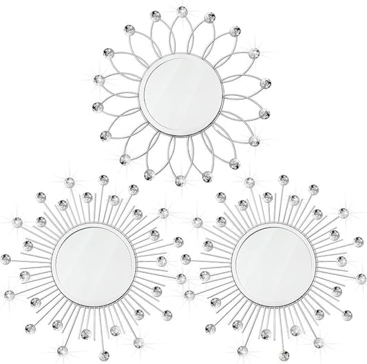 3 Pack Metal Mirrors for Wall Sunburst Wall Mirrors Home Décor Decorative by Uaussi