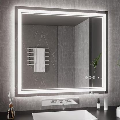 Bathroom Mirrors for Wall, 40x36 Inch Gradient Front and Backlight Lighted by VanPokins-GlobalHighEndLEDBathroomMirrorBrand