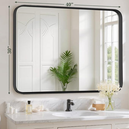 Bathroom Mirror 40x30 Inch Black Metal Frame Rectangle Vanity Mirror - Image 3