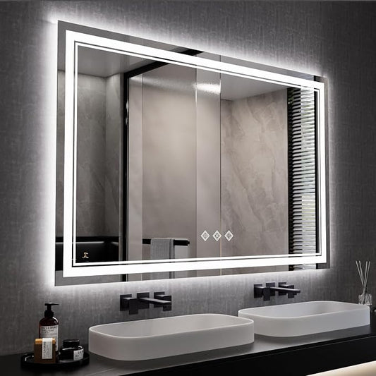 LED Mirror, 55x36 Inch Gradient Front and Backlit Lighted Bathroom Mirror by VanPokins-GlobalHighEndLEDBathroomMirrorBrand