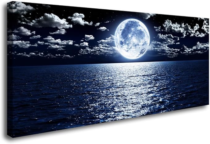 Cao Gen Decor Art S06975 Wall Art Canvas Prints Moon Sea Ocean Landscape 1 by Cao+Gen+Decor+Art