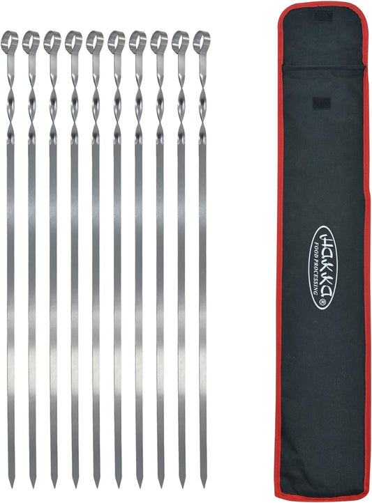 Hakka Stainless Steel Barbecue Skewers, 23" Heavy Duty Metal Skewers Large Wide Grilling Reusable Kabob Sticks with NonSlip Ring Handle,Set of 10